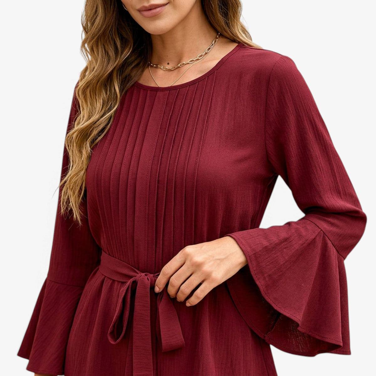 Blusa con Mangas Acampanadas y Cinturón para Mujer