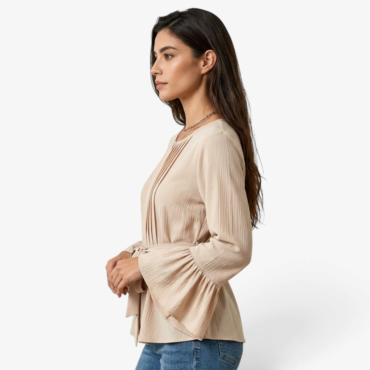 Blusa con Mangas Acampanadas y Cinturón para Mujer
