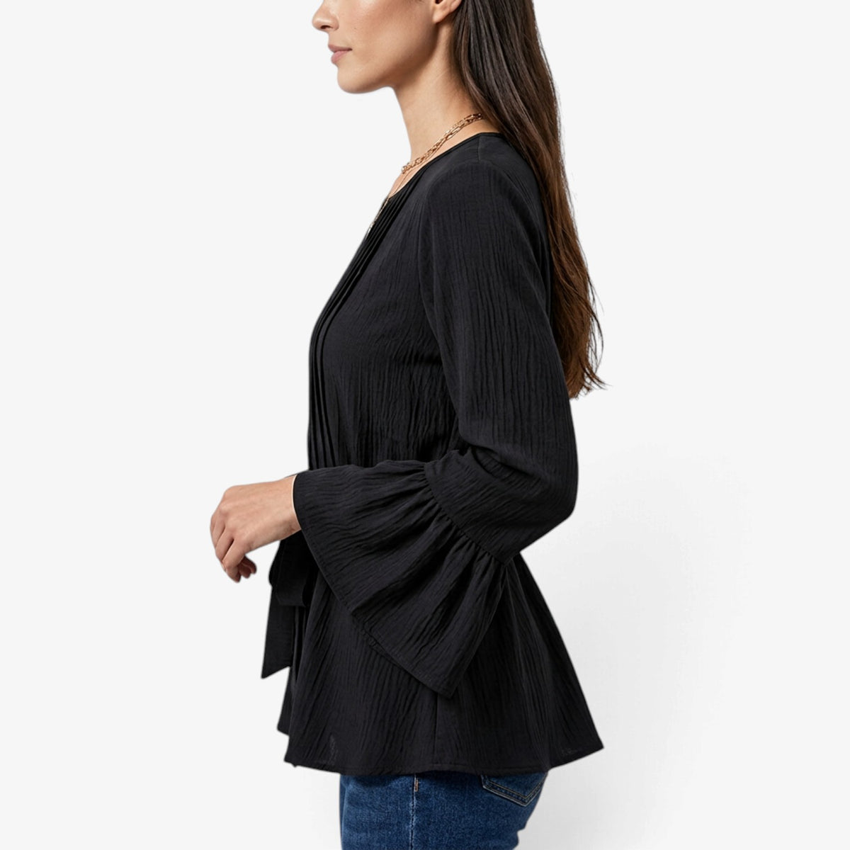 Blusa con Mangas Acampanadas y Cinturón para Mujer