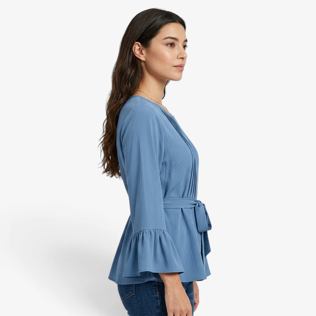 Blusa con Mangas Acampanadas y Cinturón para Mujer
