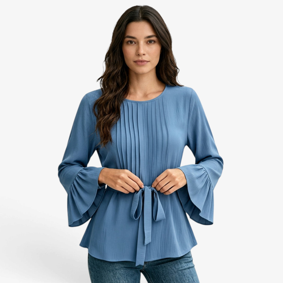 Blusa con Mangas Acampanadas y Cinturón para Mujer