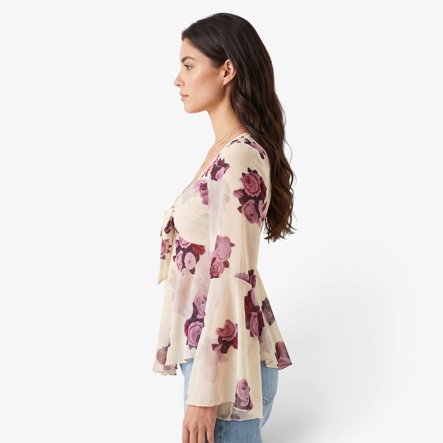 Blusa Floral con Lazo Frontal para Mujer