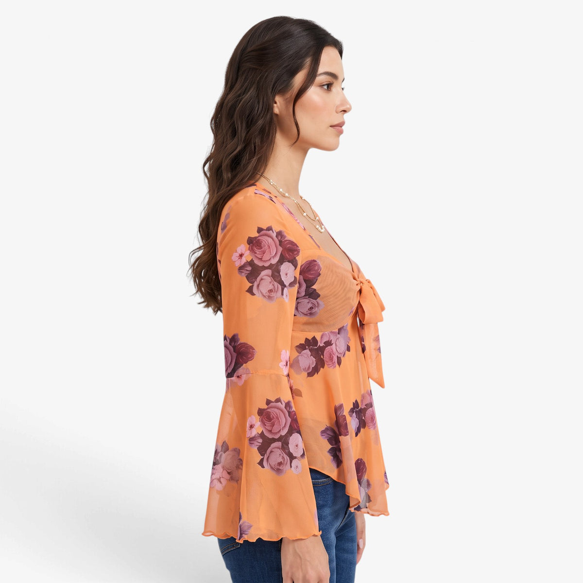 Blusa Floral con Lazo Frontal para Mujer
