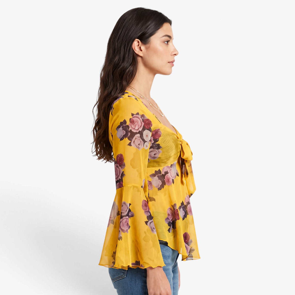 Blusa Floral con Lazo Frontal para Mujer