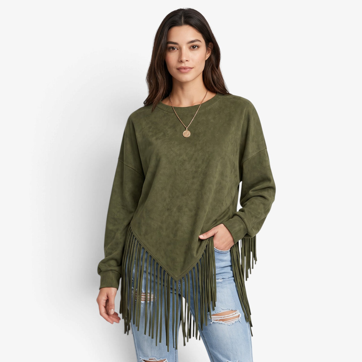 Top de Manga Larga con Bajo Asimétrico para Mujer