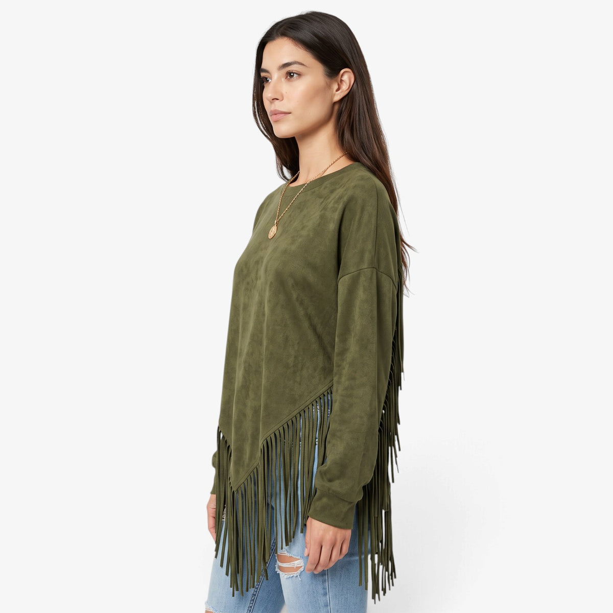 Top de Manga Larga con Bajo Asimétrico para Mujer