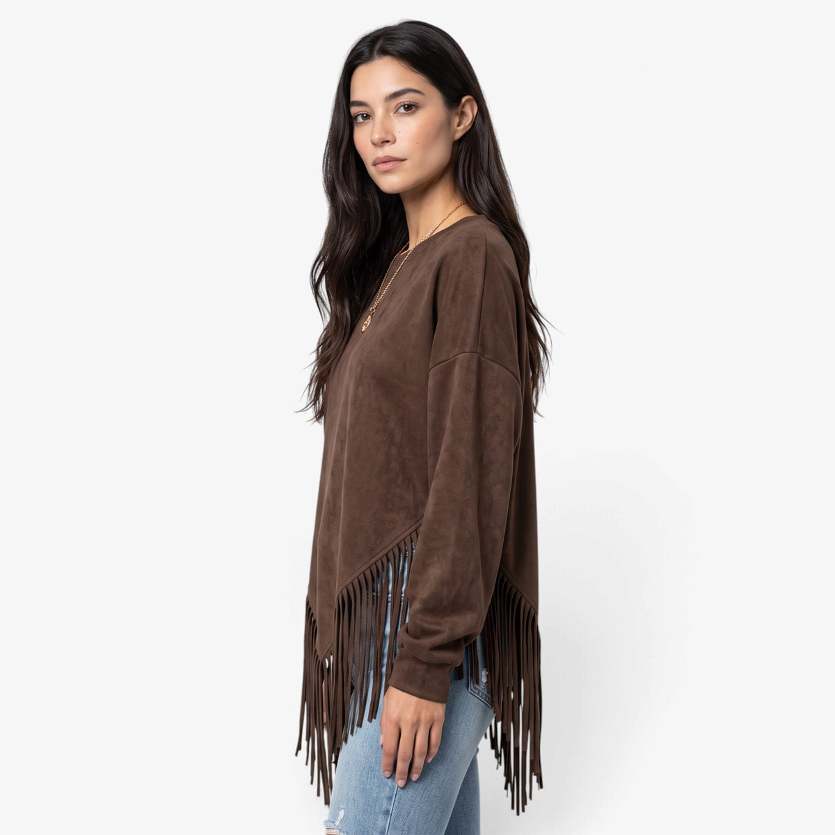 Top de Manga Larga con Bajo Asimétrico para Mujer