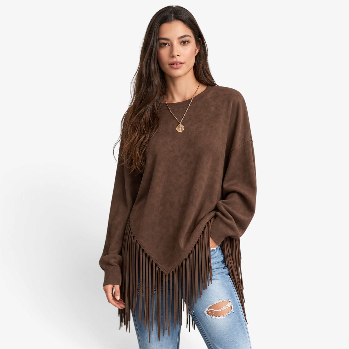 Top de Manga Larga con Bajo Asimétrico para Mujer