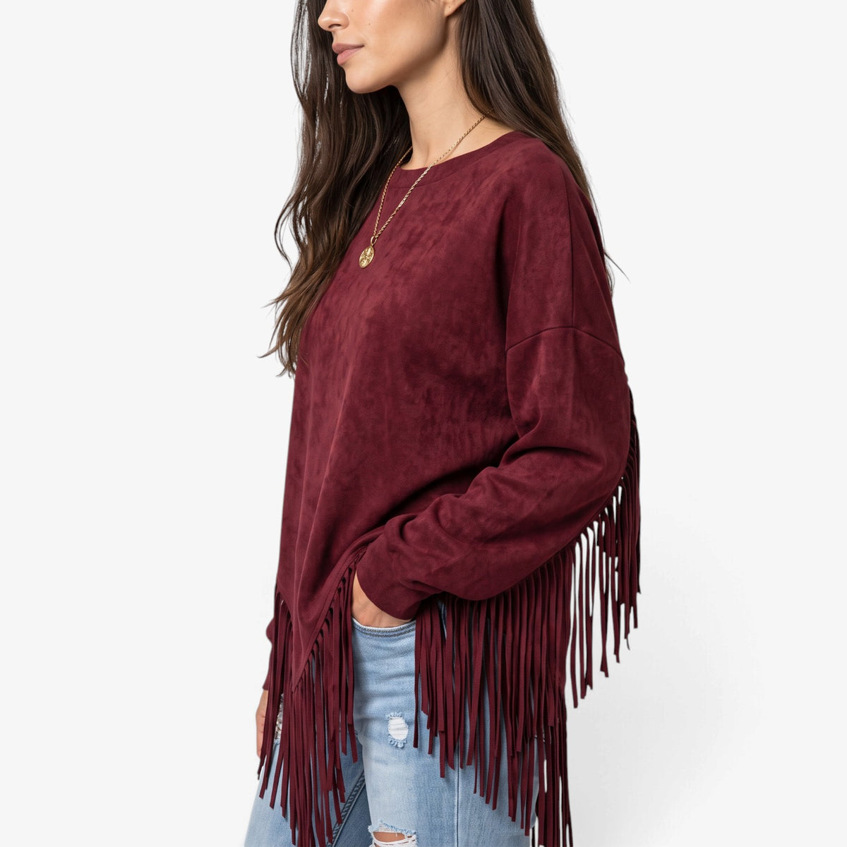 Top de Manga Larga con Bajo Asimétrico para Mujer