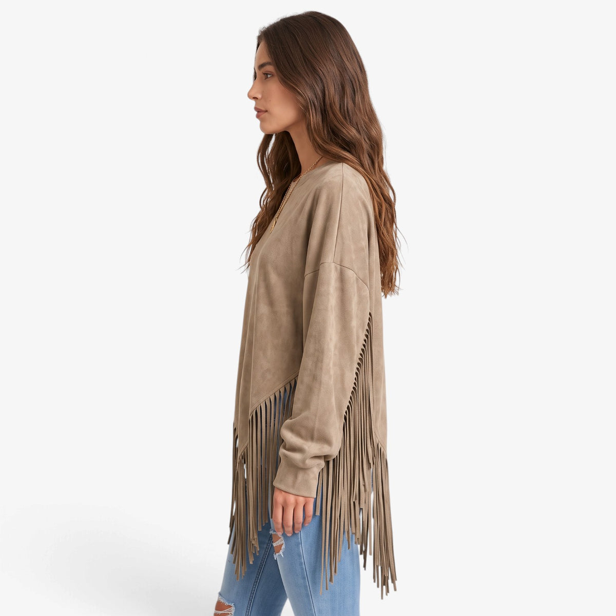 Top de Manga Larga con Bajo Asimétrico para Mujer