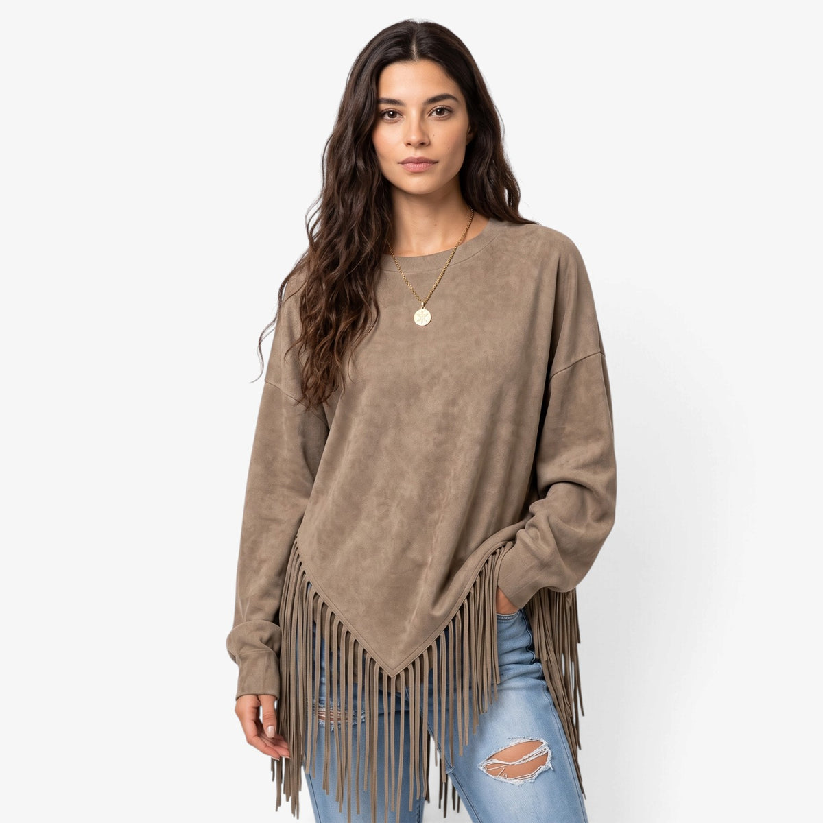 Top de Manga Larga con Bajo Asimétrico para Mujer