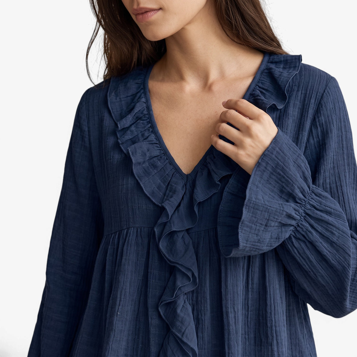 Blusa con Volantes y Mangas Acampanadas para Mujer