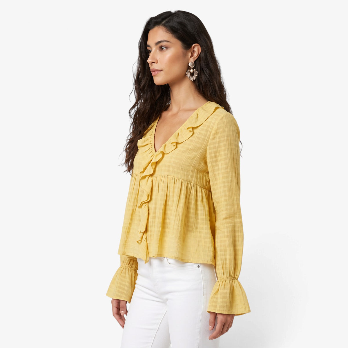 Blusa con Volantes y Mangas Acampanadas para Mujer