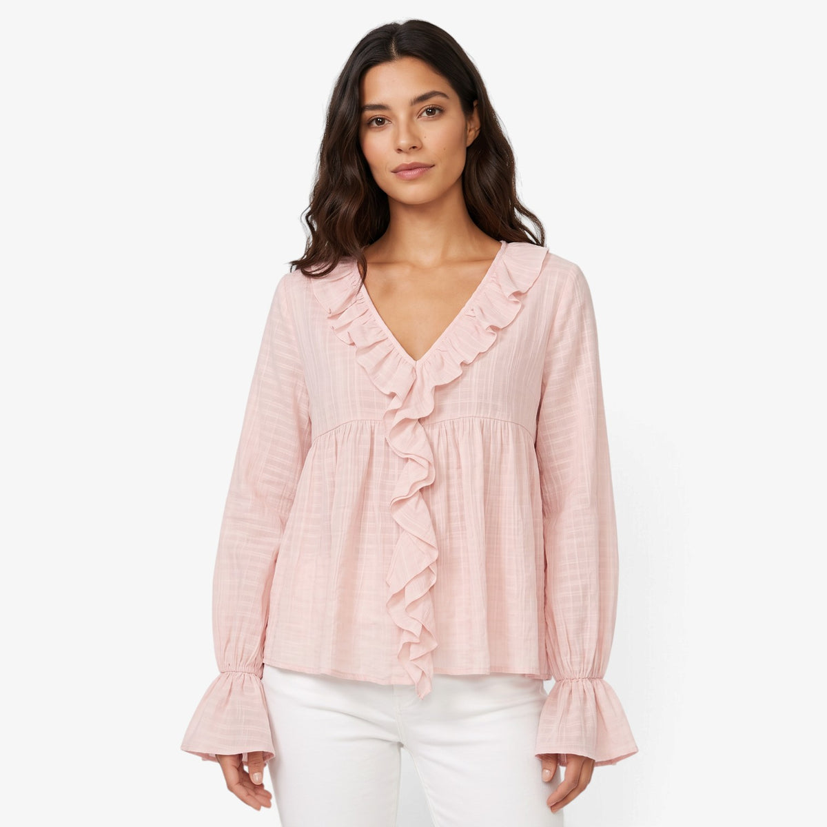 Blusa con Volantes y Mangas Acampanadas para Mujer
