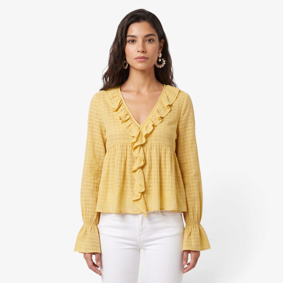 Blusa con Volantes y Mangas Acampanadas para Mujer