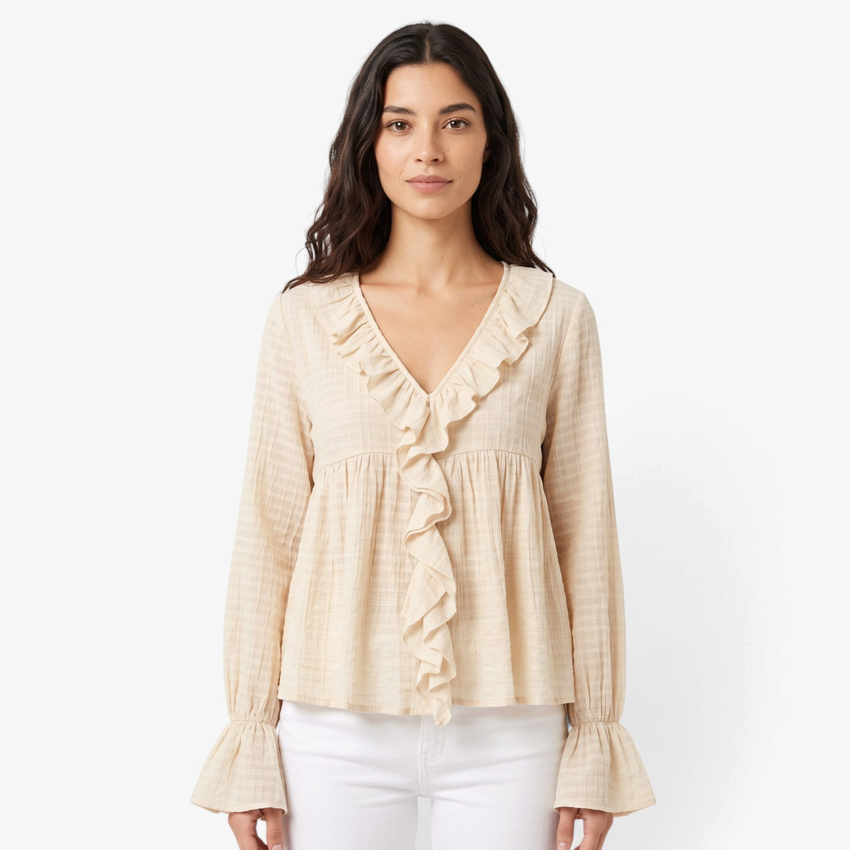 Blusa con Volantes y Mangas Acampanadas para Mujer