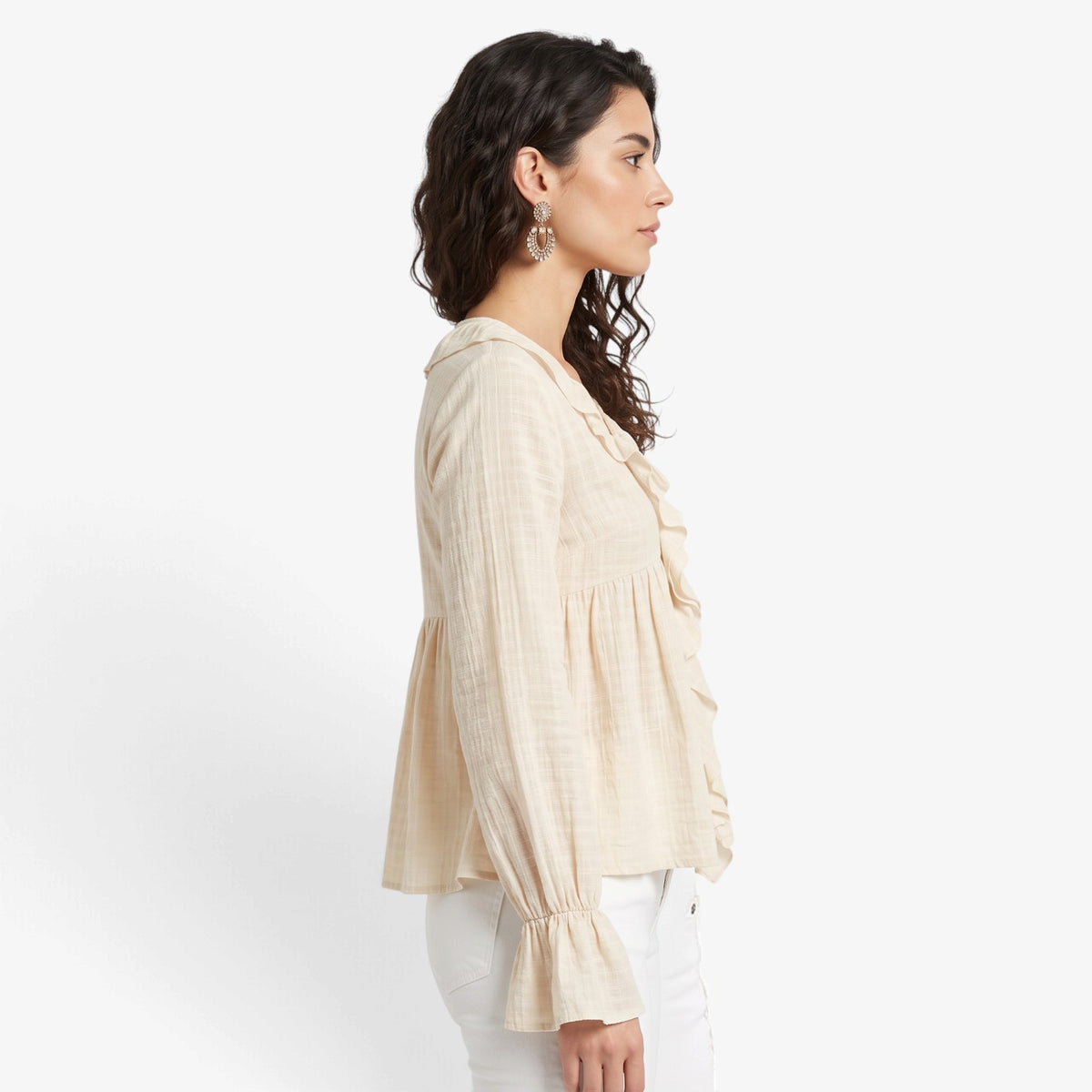 Blusa con Volantes y Mangas Acampanadas para Mujer