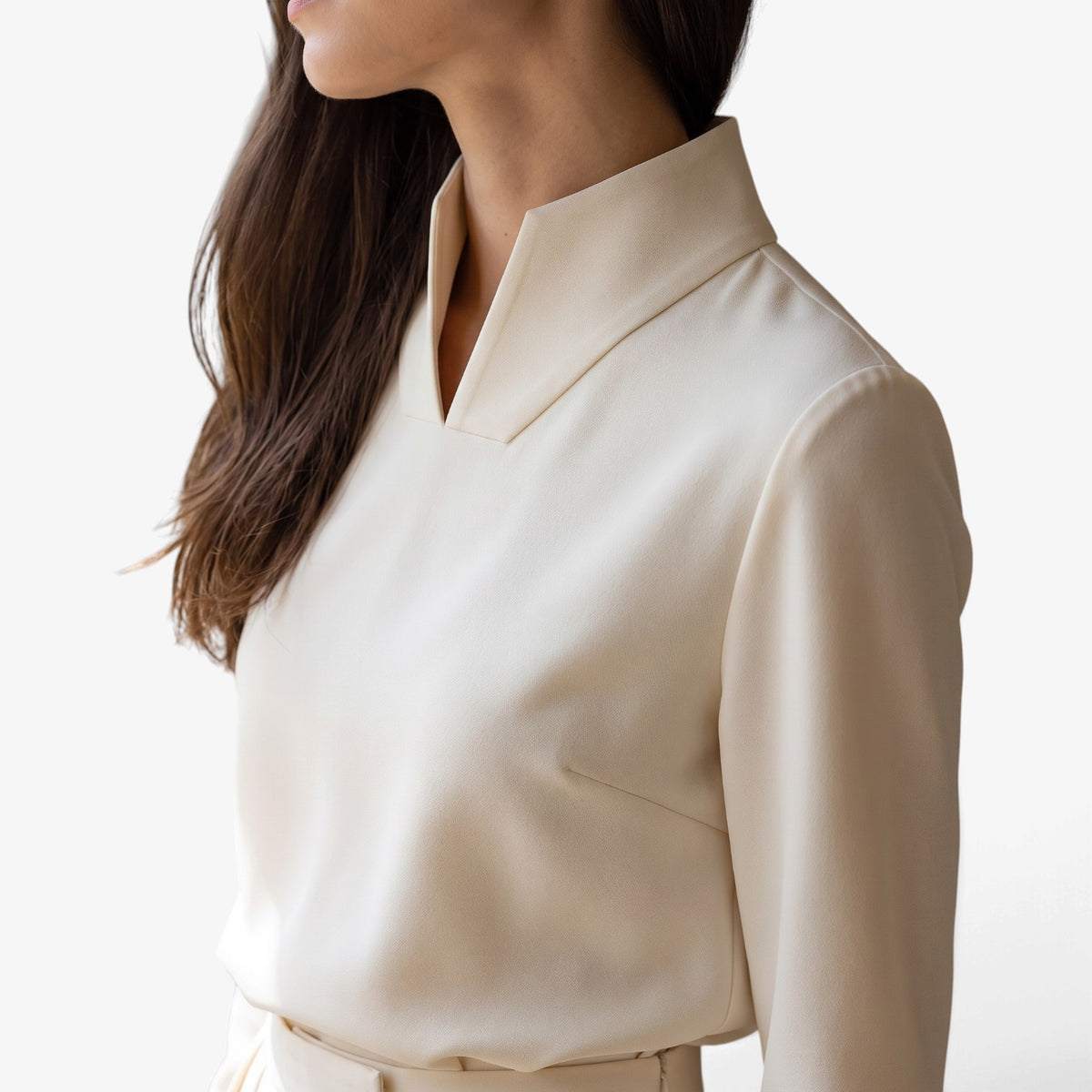 Blusa de Manga Larga con Cuello Mao para Mujer