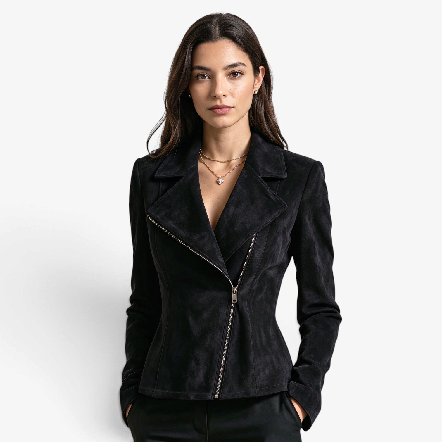 Chaqueta Efecto Ante con Cremallera para Mujer
