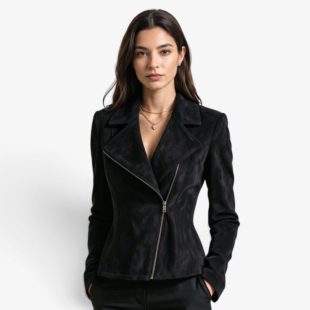 Chaqueta Efecto Ante con Cremallera para Mujer