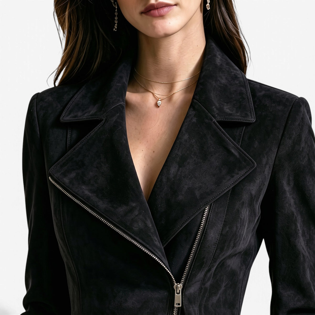 Chaqueta Efecto Ante con Cremallera para Mujer