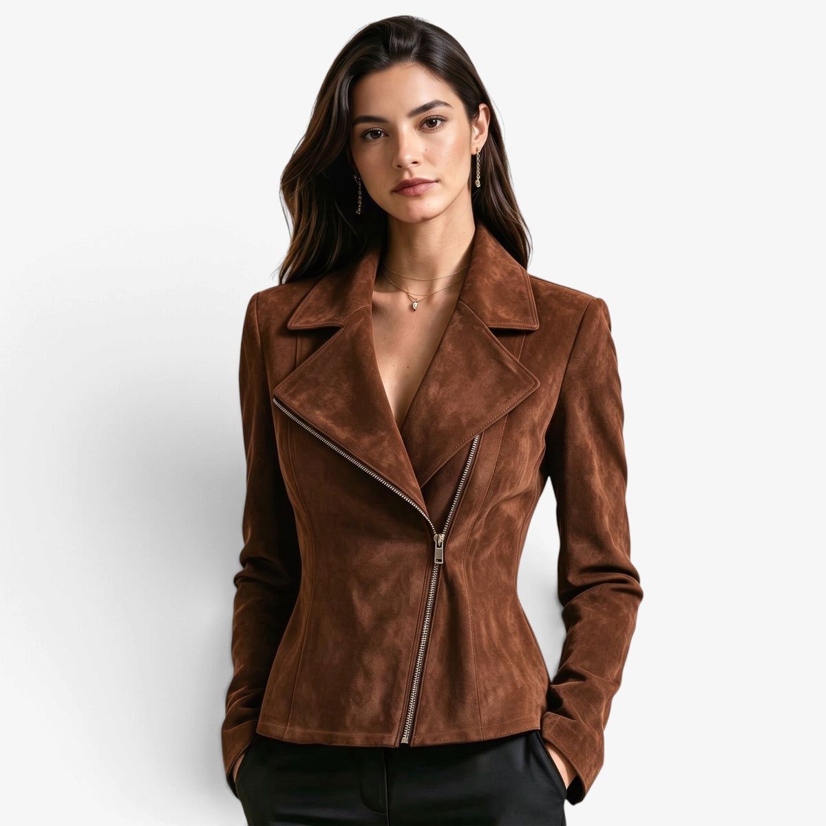 Chaqueta Efecto Ante con Cremallera para Mujer