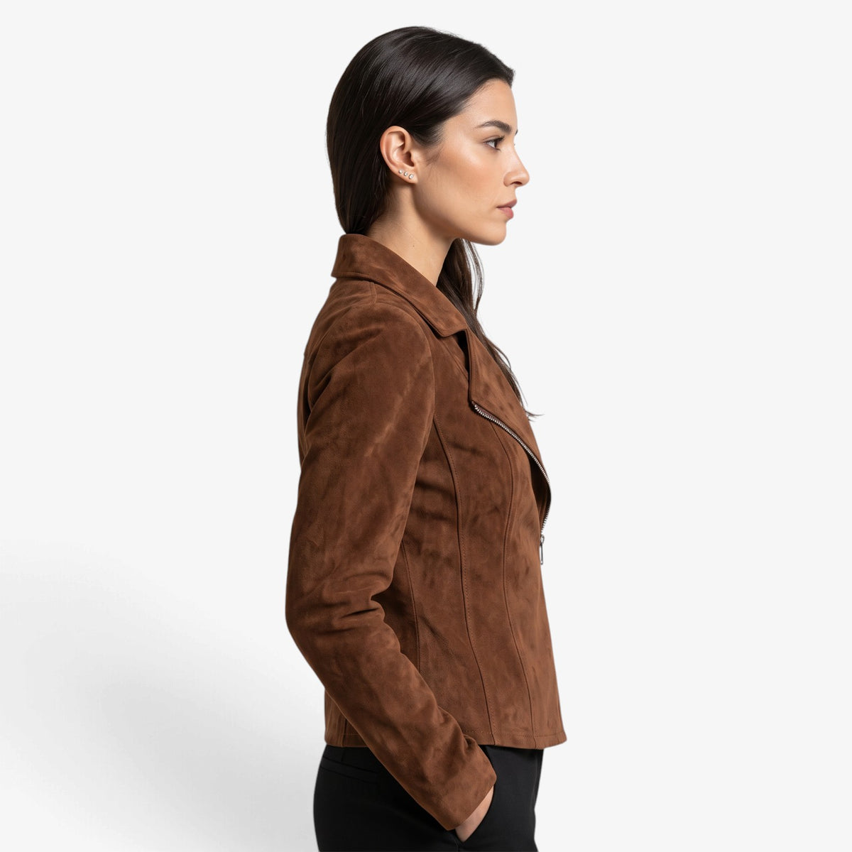 Chaqueta Efecto Ante con Cremallera para Mujer