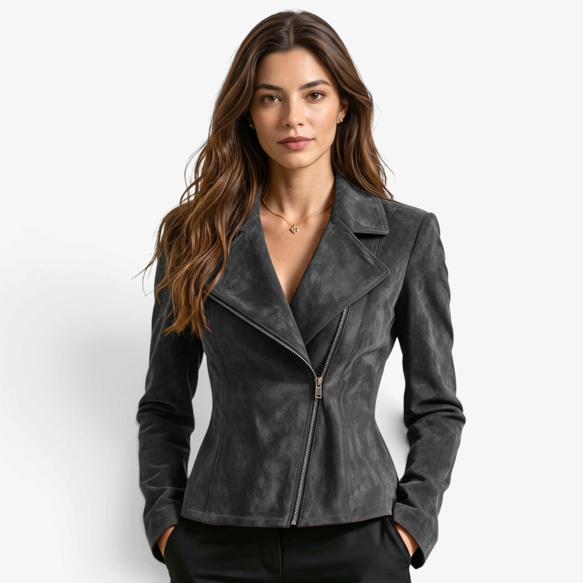Chaqueta Efecto Ante con Cremallera para Mujer