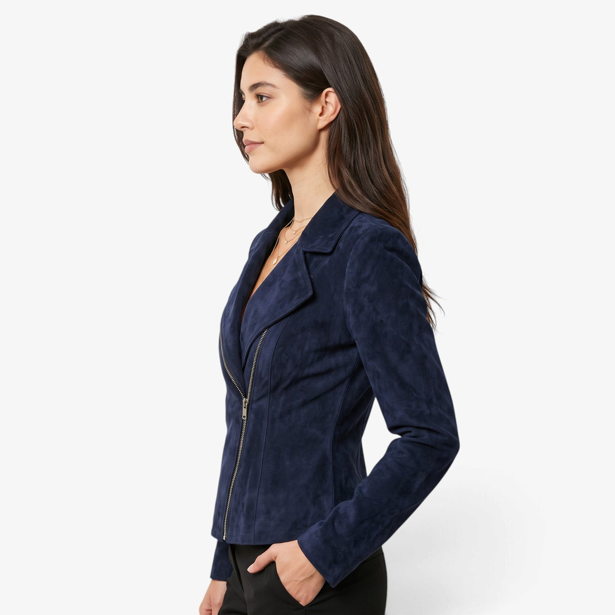 Chaqueta Efecto Ante con Cremallera para Mujer