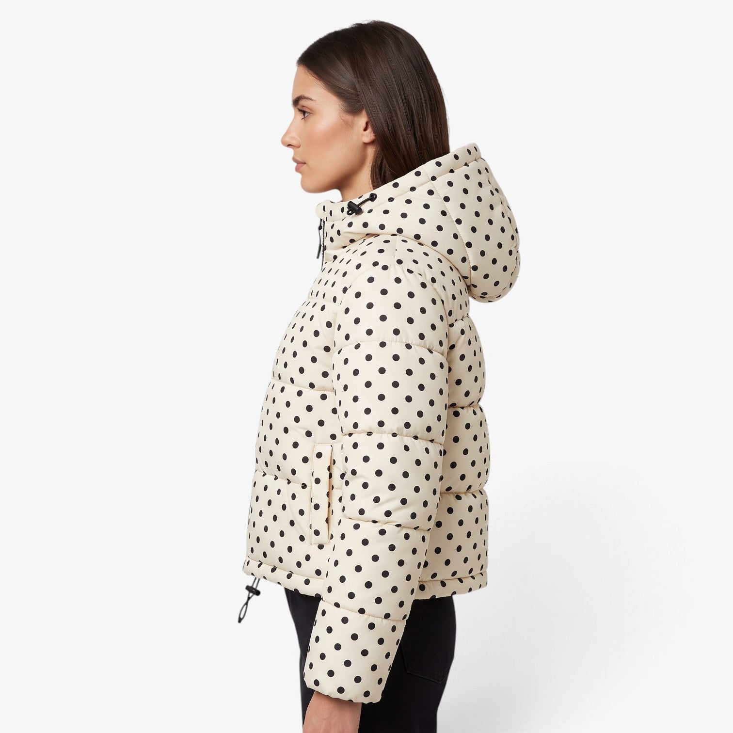 Chaqueta Acolchada de Lunares con Capucha para Mujer