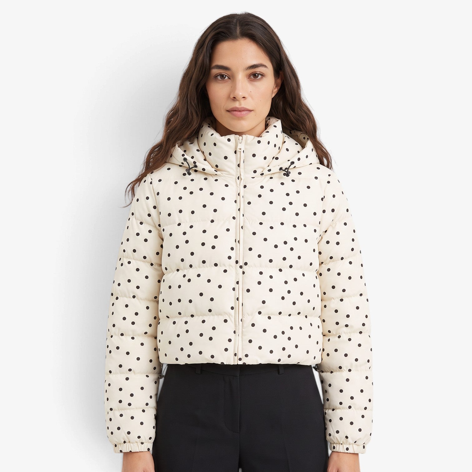 Chaqueta Acolchada de Lunares con Capucha para Mujer