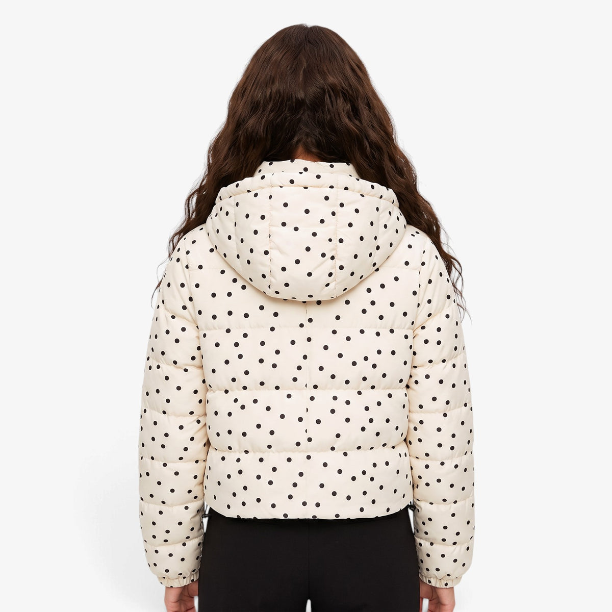 Chaqueta Acolchada de Lunares con Capucha para Mujer