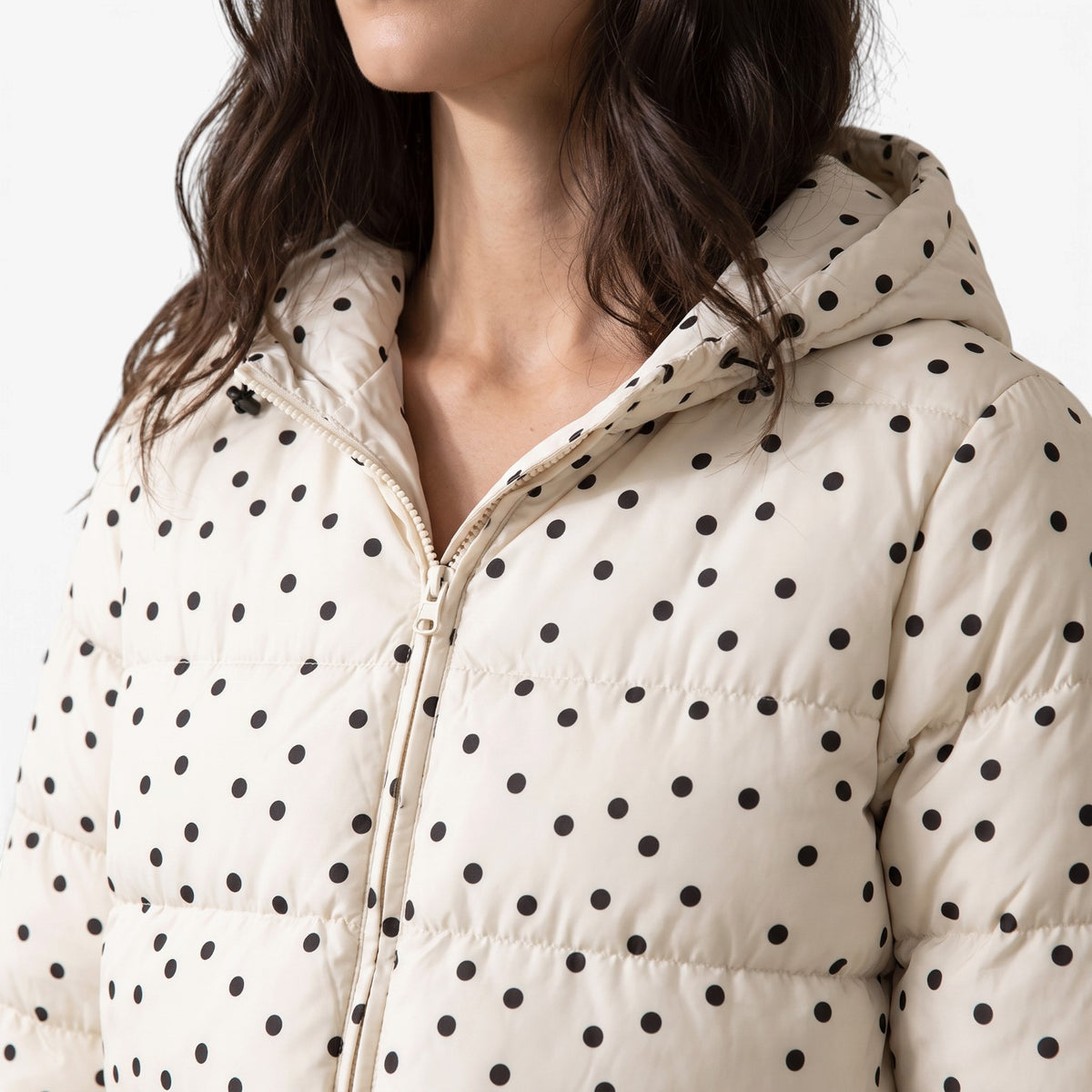 Chaqueta Acolchada de Lunares con Capucha para Mujer