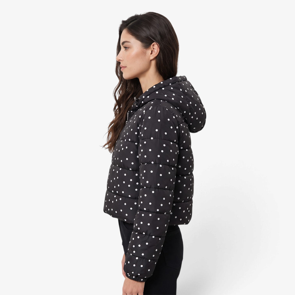 Chaqueta Acolchada de Lunares con Capucha para Mujer