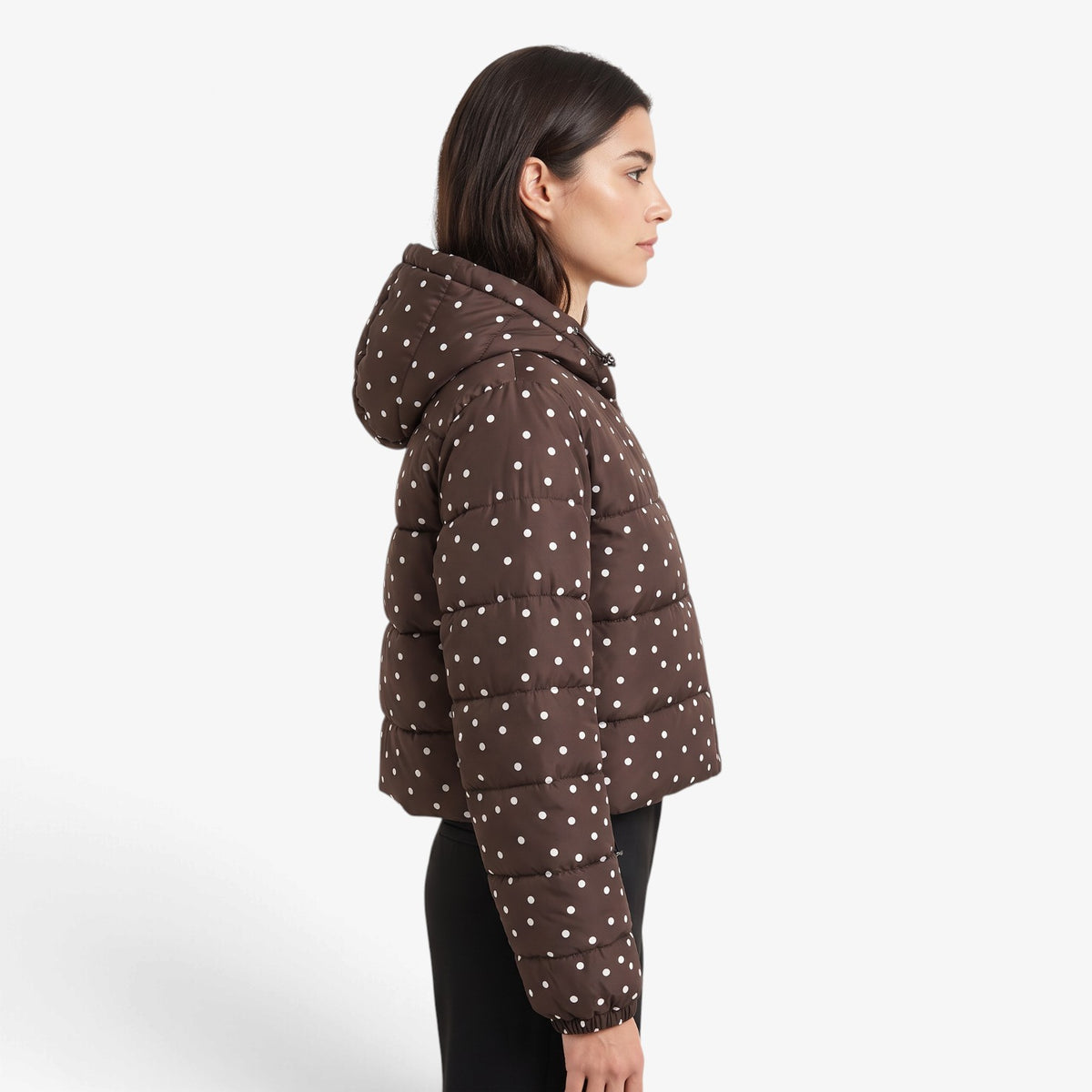 Chaqueta Acolchada de Lunares con Capucha para Mujer