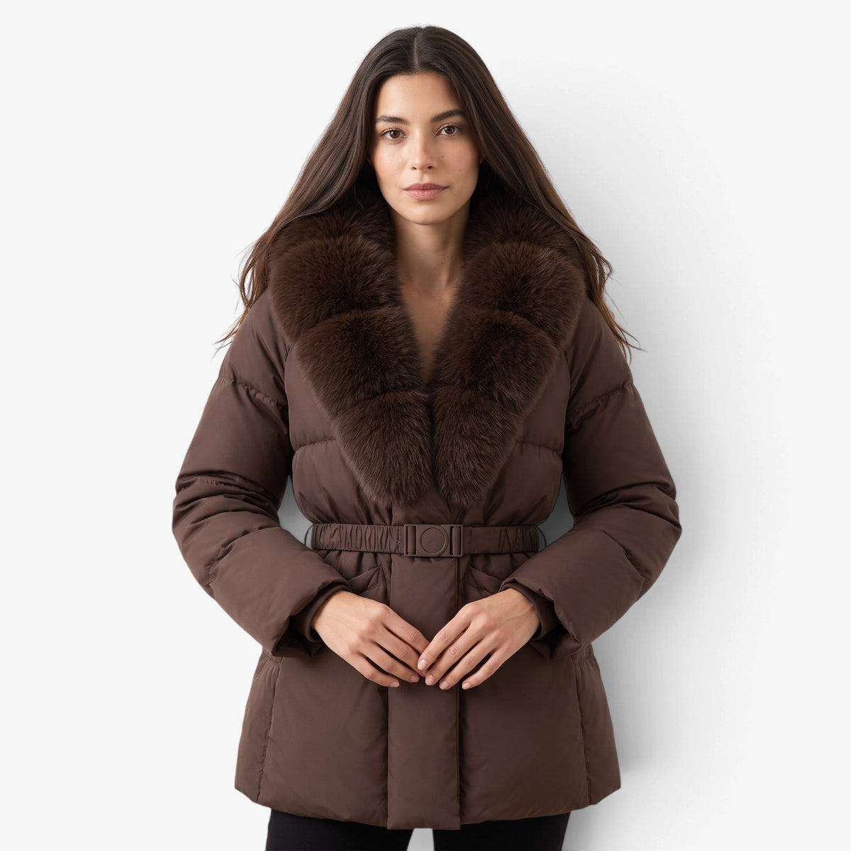 Abrigo Acolchado con Cuello Efecto Pelo para Mujer
