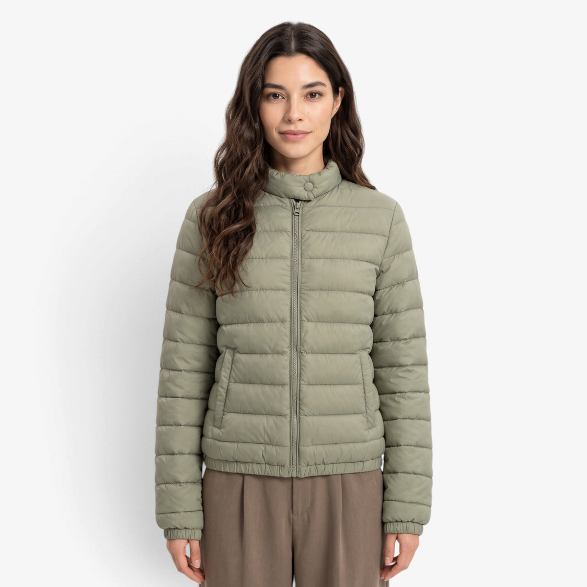 Chaqueta Acolchada Ligera con Cuello Alto para Mujer