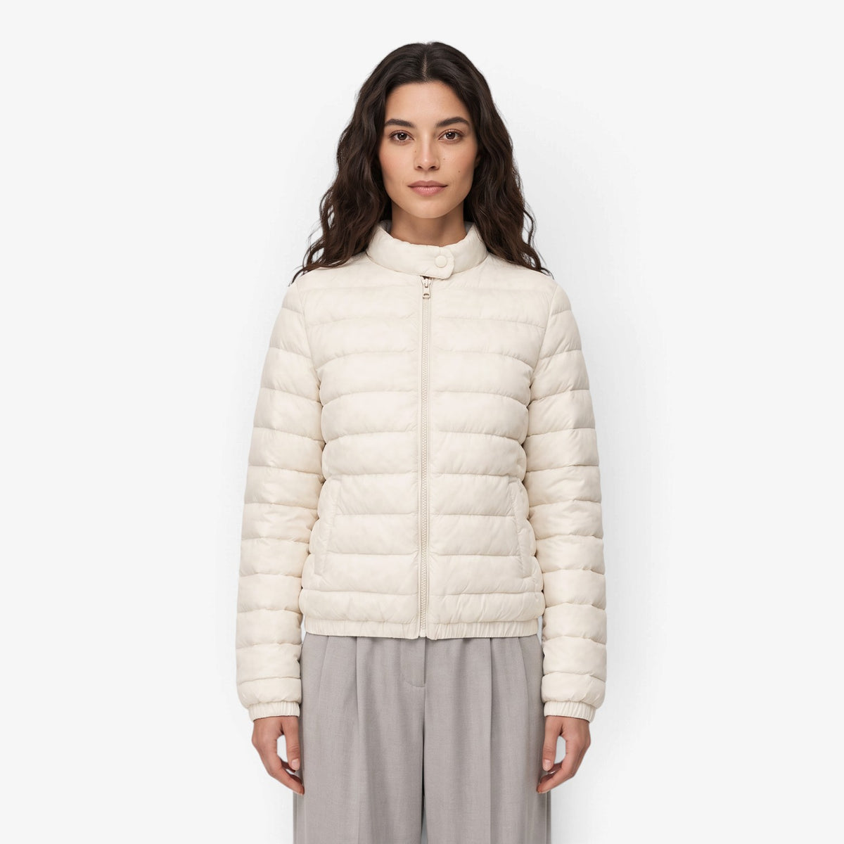 Chaqueta Acolchada Ligera con Cuello Alto para Mujer