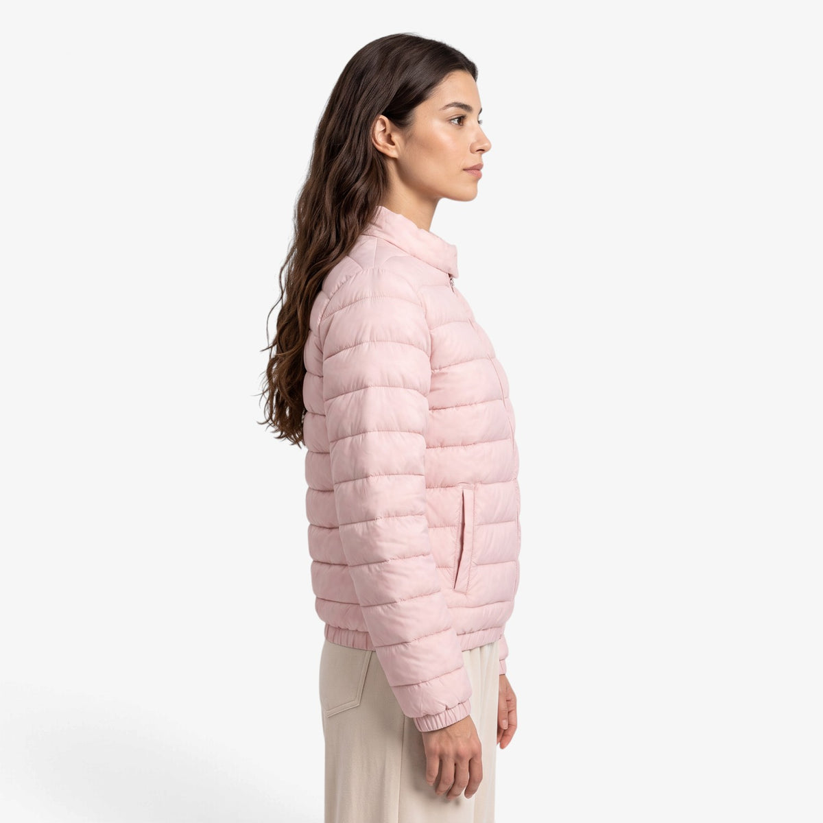 Chaqueta Acolchada Ligera con Cuello Alto para Mujer
