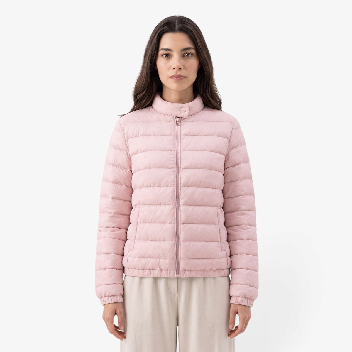 Chaqueta Acolchada Ligera con Cuello Alto para Mujer