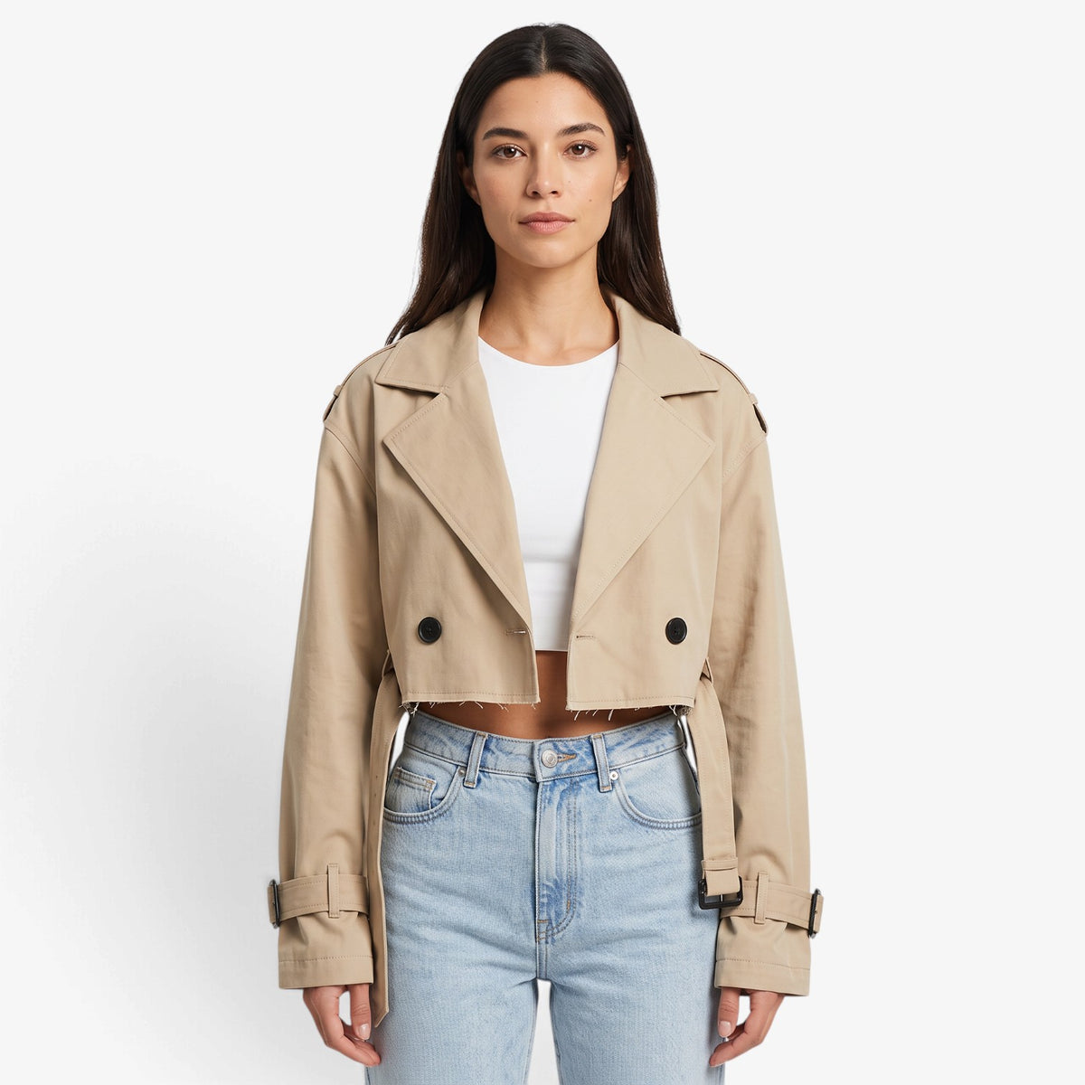 Gabardina Corta con Cinturón para Mujer