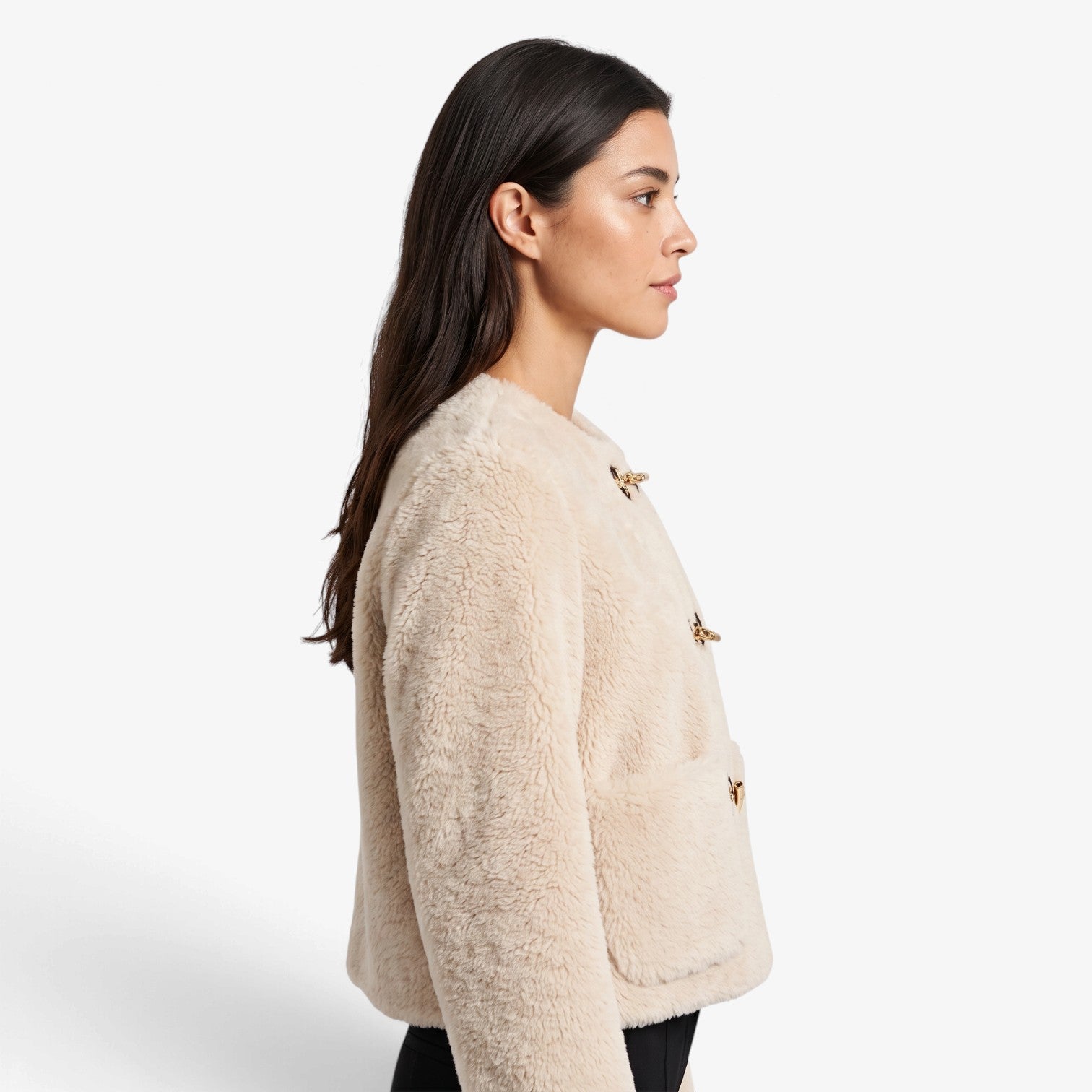 Chaqueta Efecto Borreguito con Hebillas para Mujer