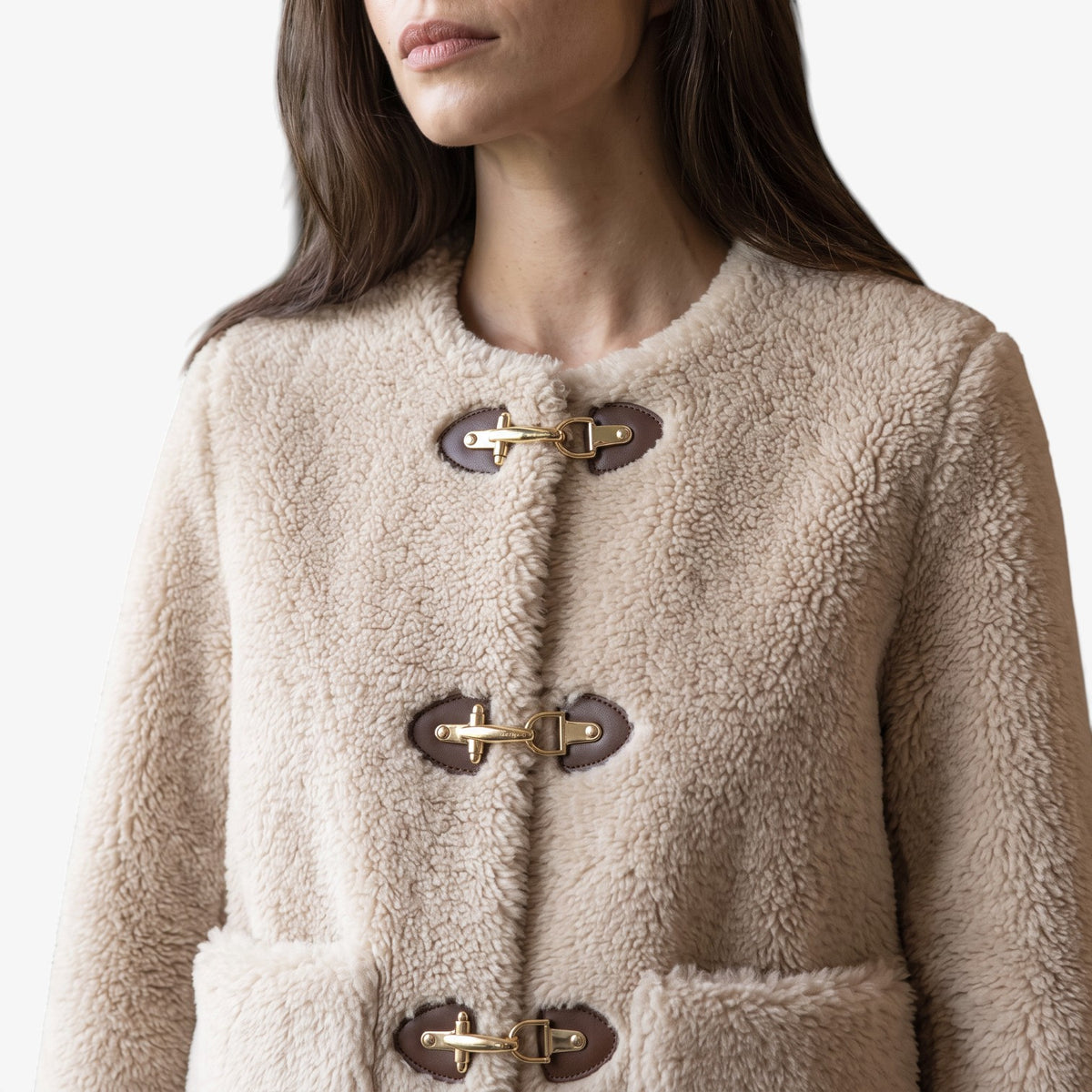 Chaqueta Efecto Borreguito con Hebillas para Mujer