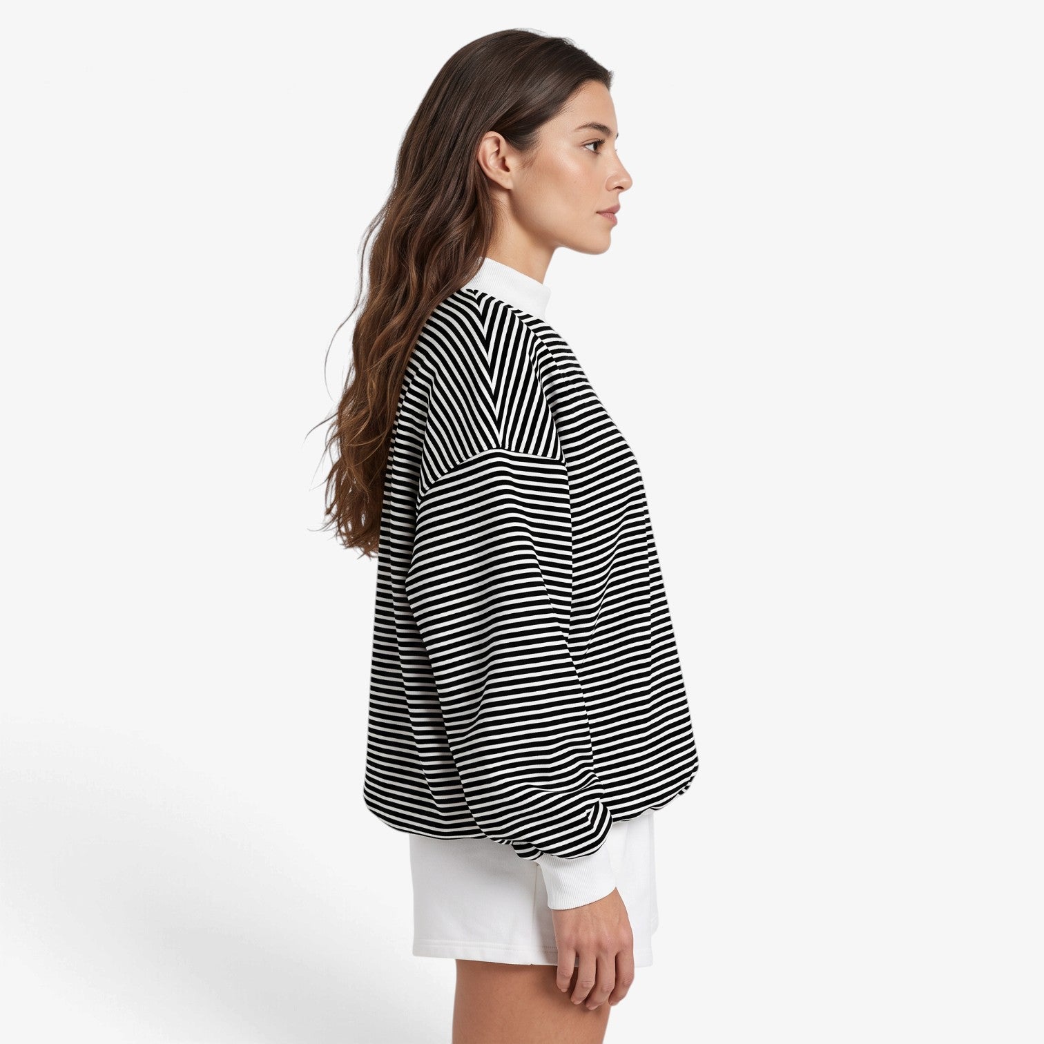 Sudadera Oversize a Rayas con Cuello Alto para Mujer