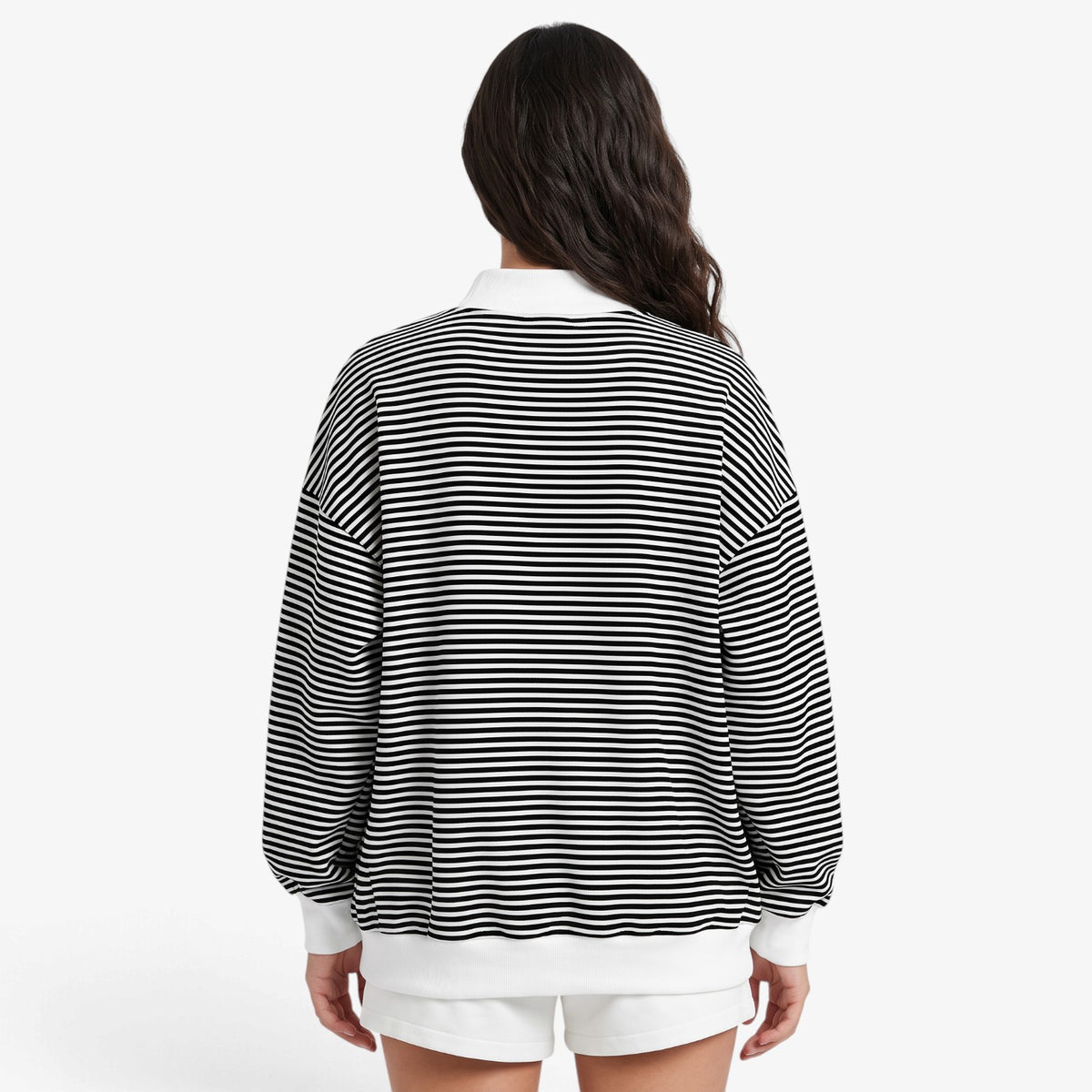 Sudadera Oversize a Rayas con Cuello Alto para Mujer