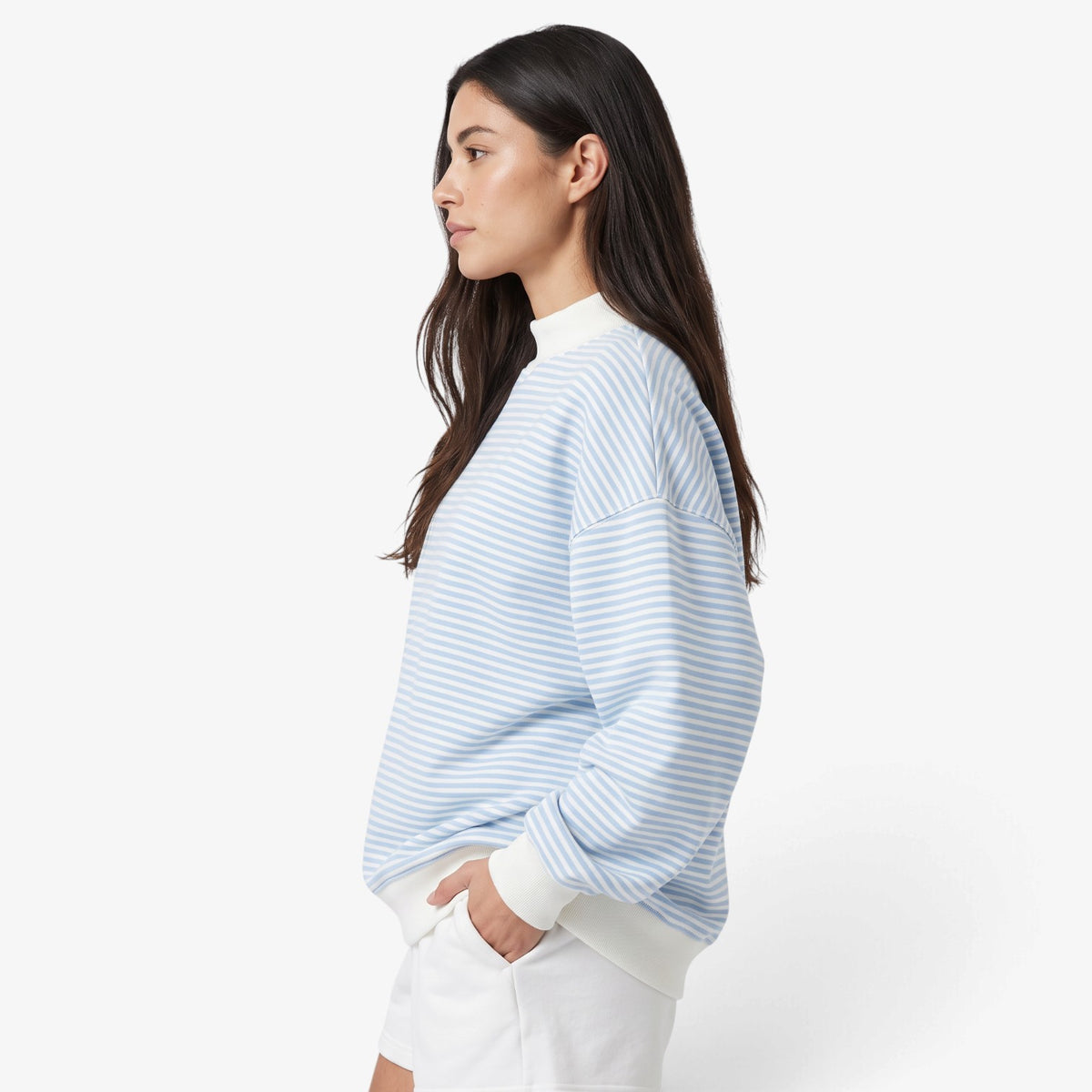 Sudadera Oversize a Rayas con Cuello Alto para Mujer