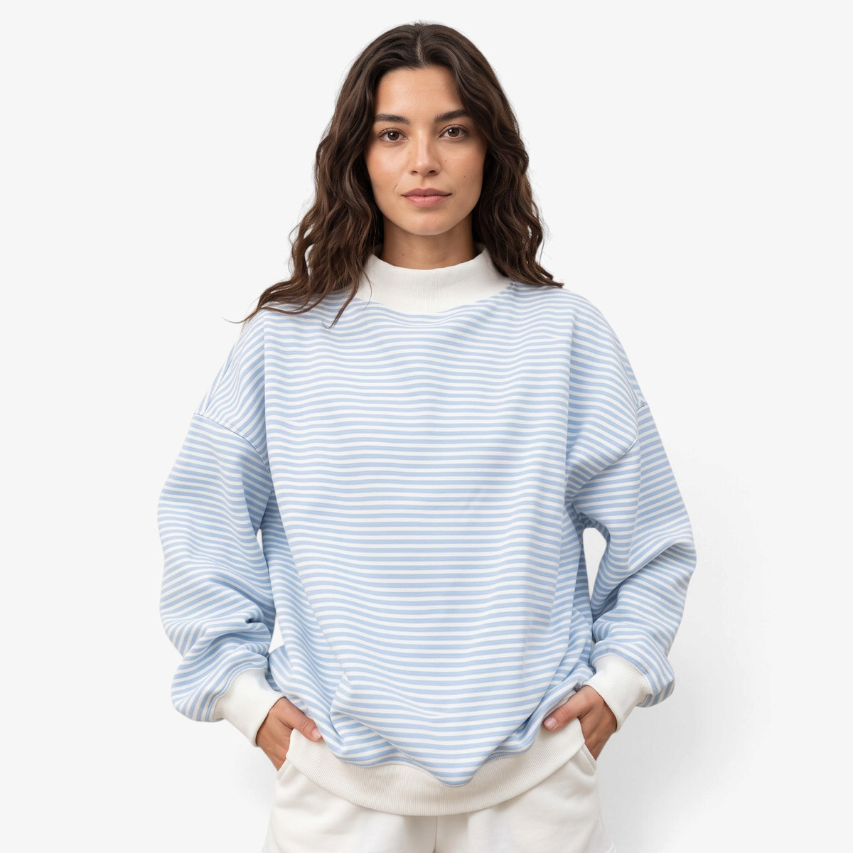 Sudadera Oversize a Rayas con Cuello Alto para Mujer