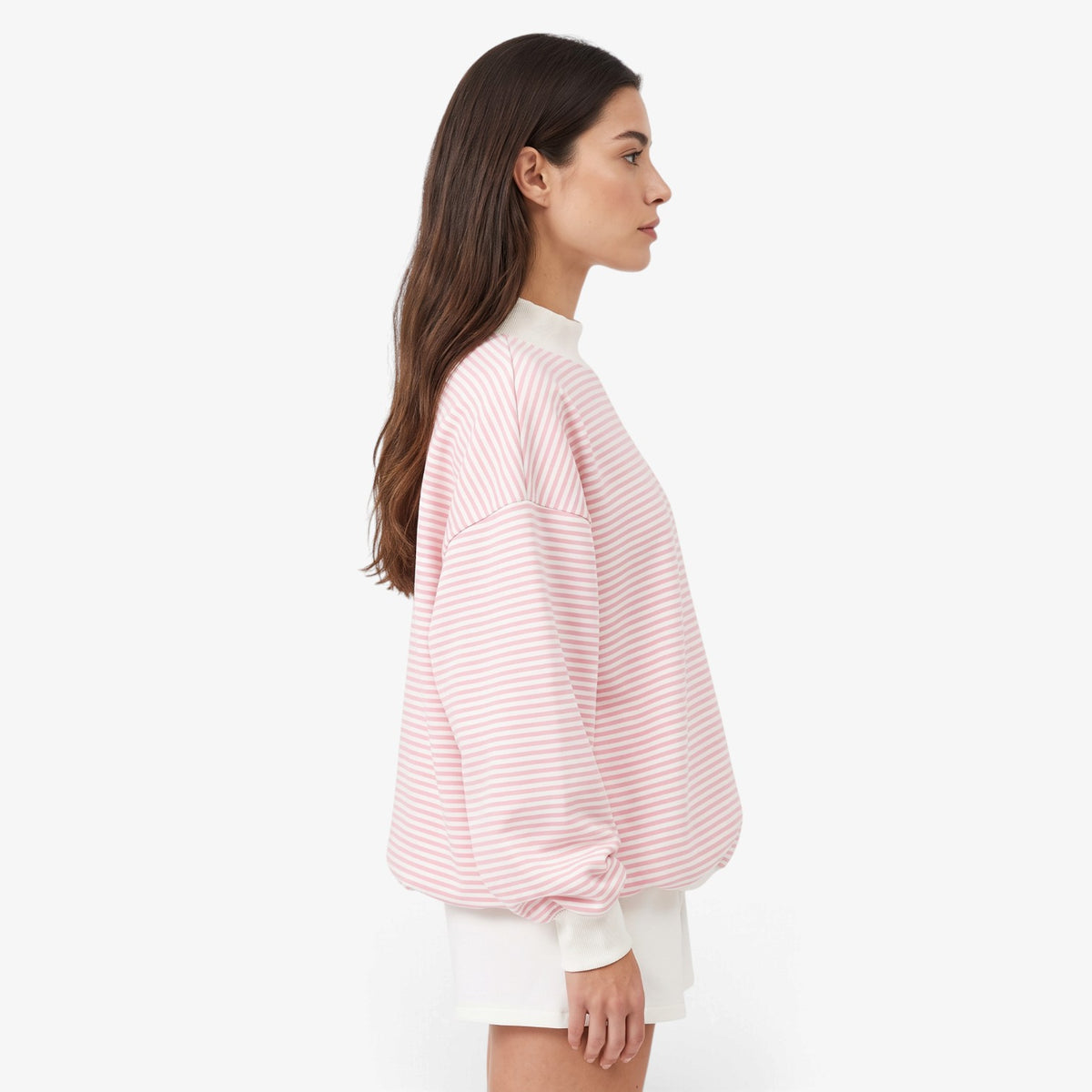 Sudadera Oversize a Rayas con Cuello Alto para Mujer