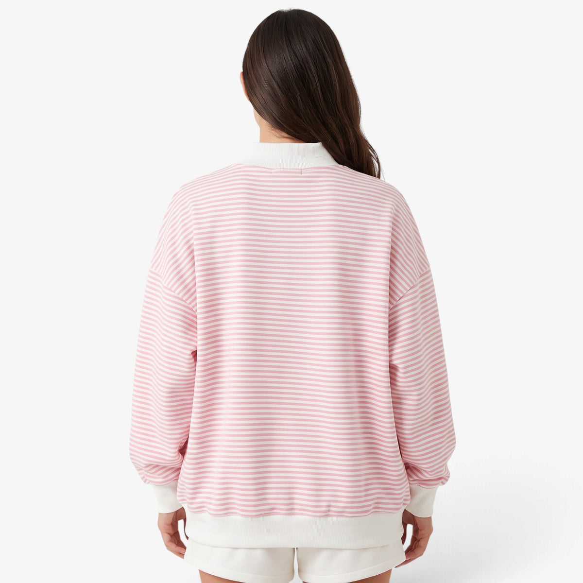 Sudadera Oversize a Rayas con Cuello Alto para Mujer