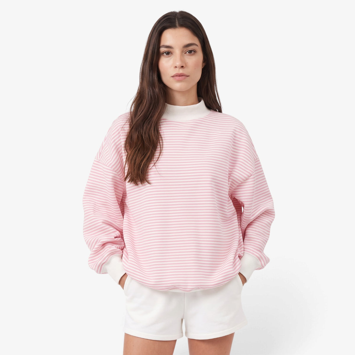 Sudadera Oversize a Rayas con Cuello Alto para Mujer